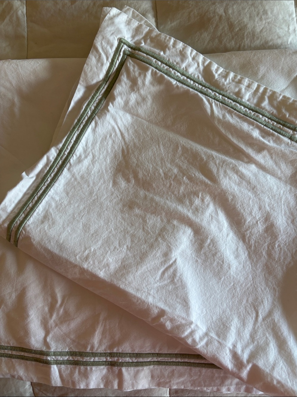 Restoration Hardware White Pillowcase set standard size with Sage Green Trim